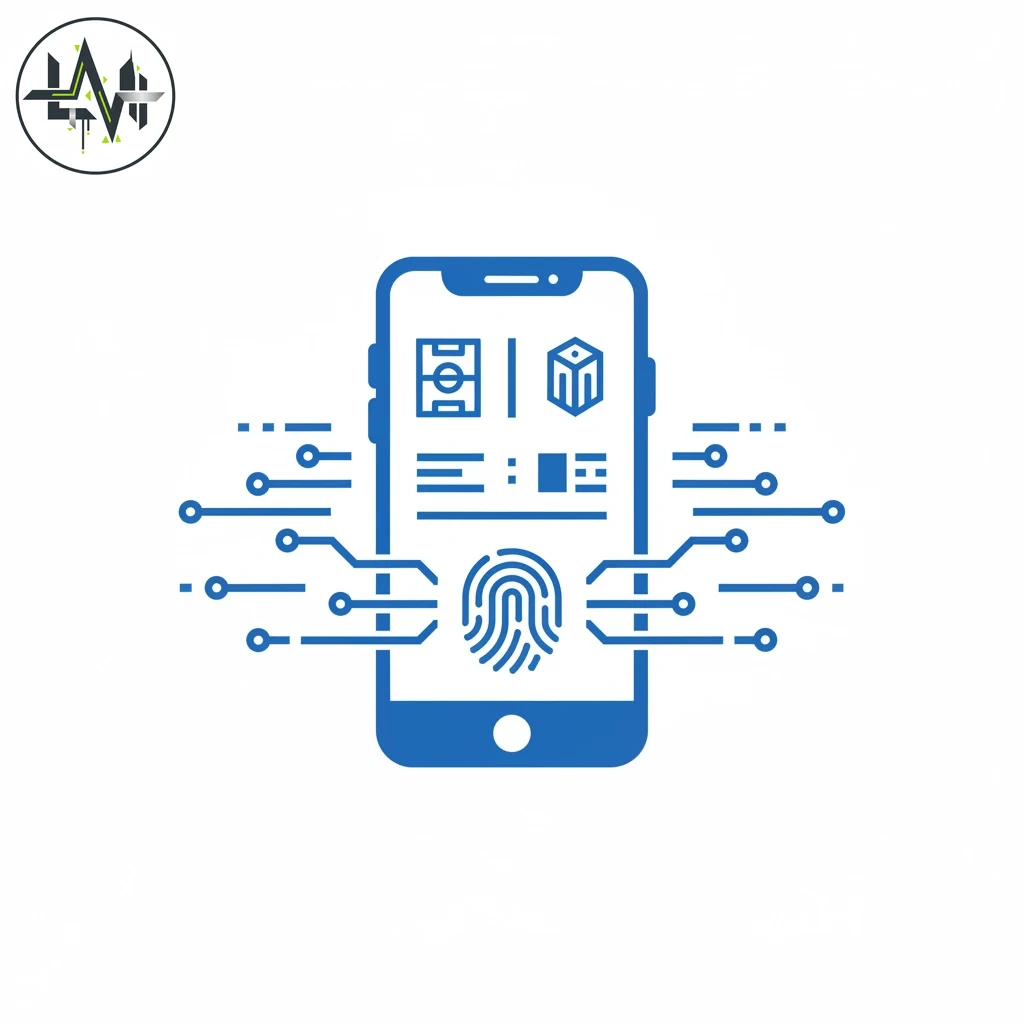 Smartphone mit Live-Statistiken und biometrischer Sicherheitsabfrage auf dem Bildschirm